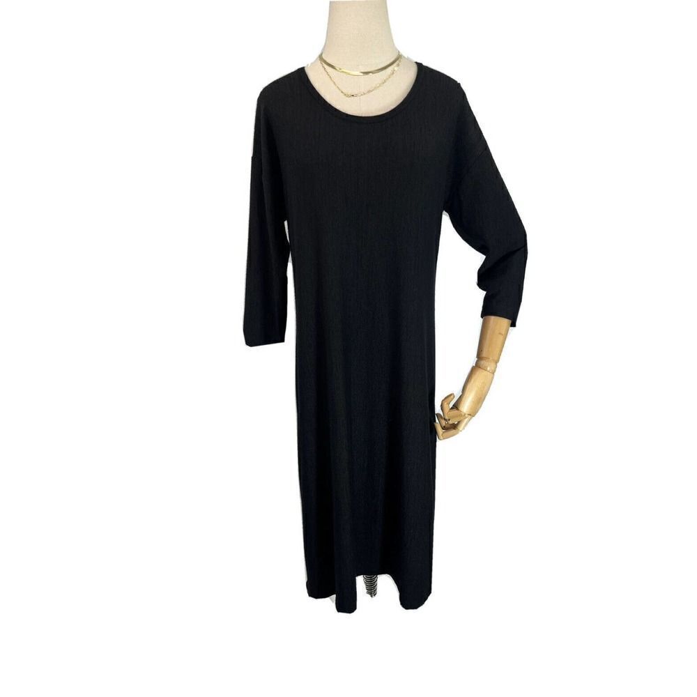 Soft Surroundings Size Small Black Shift Dress‎ 3/4 Sleeve Soft Rayon Blend